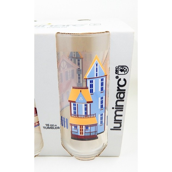 Luminarc Victorian Homes Cooler Glass Tumbler 16 oz Set of 4 NOS Durand Glass Co - Picture 9 of 9
